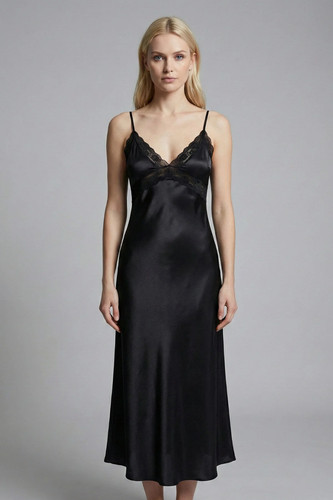 Chemise nuit noire satin - chemise,