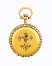 Montre gousset de poche ou col en or jaune 18k fleur de lys