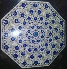 36 " Marbre Table Top Handmade Floral Lapis Incrustation Demi-Précieuses Pierres