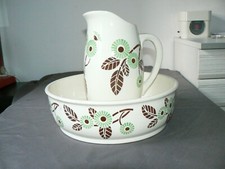 RARE ANCIEN ENSEMBLE TOILETTE FAIENCE FRANCOISE HBC CHOISY LE ROI CERAMIQUE 1930