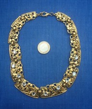 B33 Collier Vintage Métal Doré & Strass  MICRIS Lot Bijou Créateur