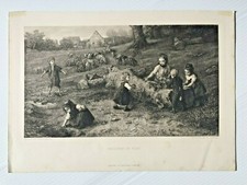 Etch 19ème - ENFANTS EN JEU - Th. Langer d'après Ludwig Knaus - London J.S Virtue