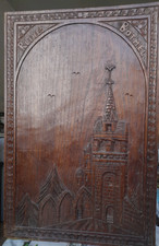 Grand Panneau en Bois 19e religieux Eglise Tabernacle Breton Gothique Sculpture 