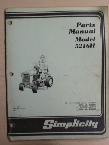 Simplicity parts manual model - parts,