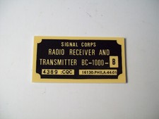 militaria ww2  U.S. signal corps plaque  radio BC-1000
