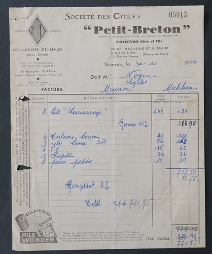Facture cycles petit - cycles, petit-breton