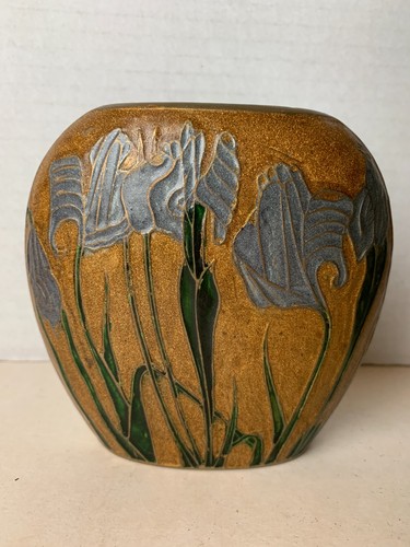 Vase laiton emaille fleur - fleur, iris