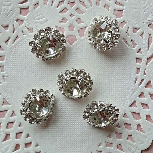 Boutons métal argenté - , strass