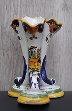 Ancienne bouquetière trois cornets céramique Desvres Henri Delcourt décor breton