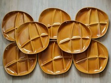 Lot de 8 assiettes à fondue (compartiments) en faïence de Salins France