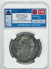 NAPOLEON III TETE LAUREE 5 FRANCS 1870.BB STRASBOURG