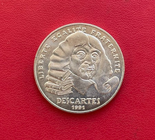 Très belle monnaie 100 frs argent Descartes mathématicien et philos 1991 TTB/SUP
