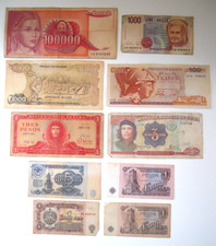 LOT DE 10 BILLETS DU MONDE DE GRECE ITALIE RUSSIE BULGARIE YOUGOSLAVIE + LE CHE