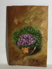 Nature Morte Peinture Miniature :Bouquet de Violettes -Signée  L.M Datée 1919. 