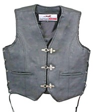 Moto Gilet en Cuir Habitude Biker Chopper Rocker Noir Top Qualité Nappa