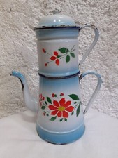 cafetière émaillée ancienne fleurie décor floral Enamelware coffee pot Théière 