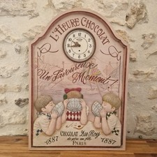 RARE VINTAGE CADRE COUNTRY CORNER PARIS L'HEURE CHOCOLAT 1887 50x65 HORLOGE