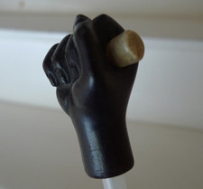 ANCIEN POMMEAU CANNE OMBRELLE MAIN EN BOIS SCULPTE CARVED WOOD HAND ANTIQUE