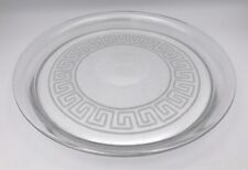 PLATEAU Ancien Rond en VERRE Soufflé Décor frise Grecque dégagé à l’acide 27cm