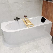 Baignoire Bain d'angle 170x75 Droite + planche en bambou Siphon de bain et pieds