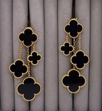 Boucles d’oreilles pendantes trèfles onyx noir