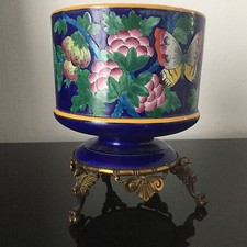 CREIL MONTEREAU - Coupe Décor aux Papillons Emaux Monture Bronze XIXè