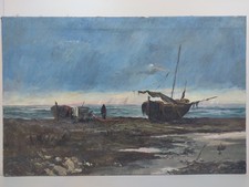 Tableau ancien huile bateaux - ancien,