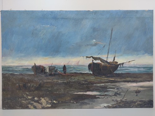 Tableau ancien huile bateaux - tableau,