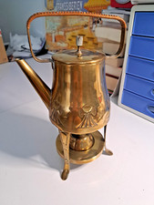 Ancienne théière chauffe-eau en laiton Art Déco – Doublure étain – années 30/40