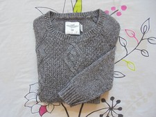 Pull chaud et doux laine grosse maille gris torsade taille S ou 36/38 Tbe