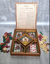 Jeu société ancien Nain Jaune bois jetons pub os vintage sur pieds 1920's Rare