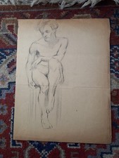 dessin ancien, academie nu masculin assis