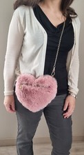 Neuf Sac Bandoulière Chaîne Dorée Coeur ROSE Peluche Femme Sexy Girly