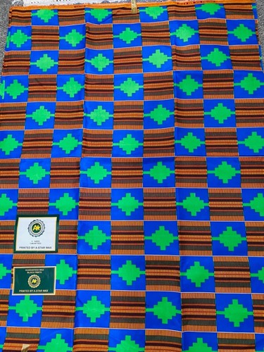 Tissu coton ankara kente - , bleu