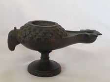 ANTIQUE BRONZE LAMPE A HUILE DECOR TETE DE MOUTON