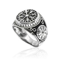 BAGUE CHEVALIERE HOMME ACIER INOX BOUSSOLE VEGVISIR VIKING NORDIQUE ODIN R373