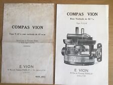 1935 RARE  LOT DE 2 FICHES TECHNIQUES COMPAS VION TYPE V.47 et TYPE V.A.82