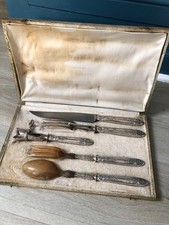 Ancien Coffret Couvert Salade Service Gigot Argent Fourré XIX-XXéme