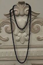 bijou collier sautoir perles de verre noires 140 cm de long ancien vintage TBE