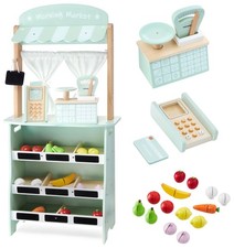 Marchande Enfant & Théâtre en Bois, Stand Vendeur 2en1, Balance Fruits & Légumes