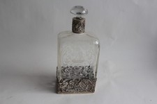 Carafe à liqueur verre gravé argent massif Pays-Bas (69642)