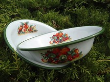 2 SALADIERS EMAILLES DECOR AU CHOIX PLATS COUPELLES 22cm NEUFS EMAIL VERITABLE