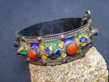 Ancien Bracelet Argent Cabochon Corail Email Beni Yenni Algérie Antique Ethnic