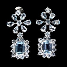 925 Argent Sterling Boucles Octogone Sky Topaze Bleu 8x6mm Précieuse Bijoux Gift