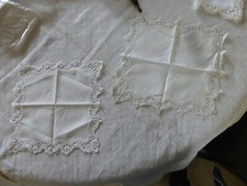 lot de 2 anciens mouchoirs pochette pourtour dentelle au carreau fuseaux auvergn
