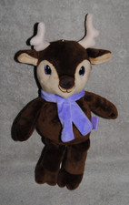 ?Peluche Doudou Renne Cerf MILKA Beige Brun Echarpe Mauve Caribou Elan 26 Cm