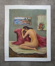 Ancien beau tableau signé Florent Chadé nu féminin femme nue atelier Grenoble.