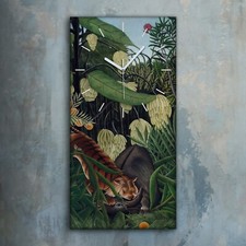 Horloge murale sur toile 30x60 Jungle Animal Tigre Fruits Arbres Henri Rousseau