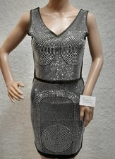 TJF8/ Ensemble Jupe & Top Clouté Kaki Sexy Tailleur Jupe Strass T /S/M Giorgia