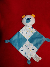 Doudou Plat Tom & Kiddy Bisous d'Ange Ours Blanc Bleu Orange Sapin NEUF